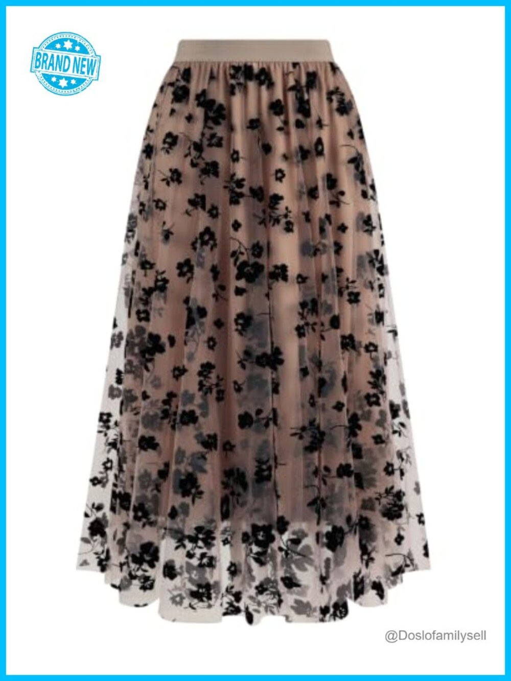 Women's Mesh Layered Midi Skirt 3D Floral A-Line Fairy Skirt